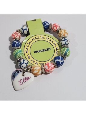 New Ella personalized Dolphin heart beaded stretch bracelet 6"